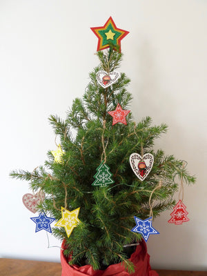 Tree & Coloured wooden decorations & Holly berry's own dec